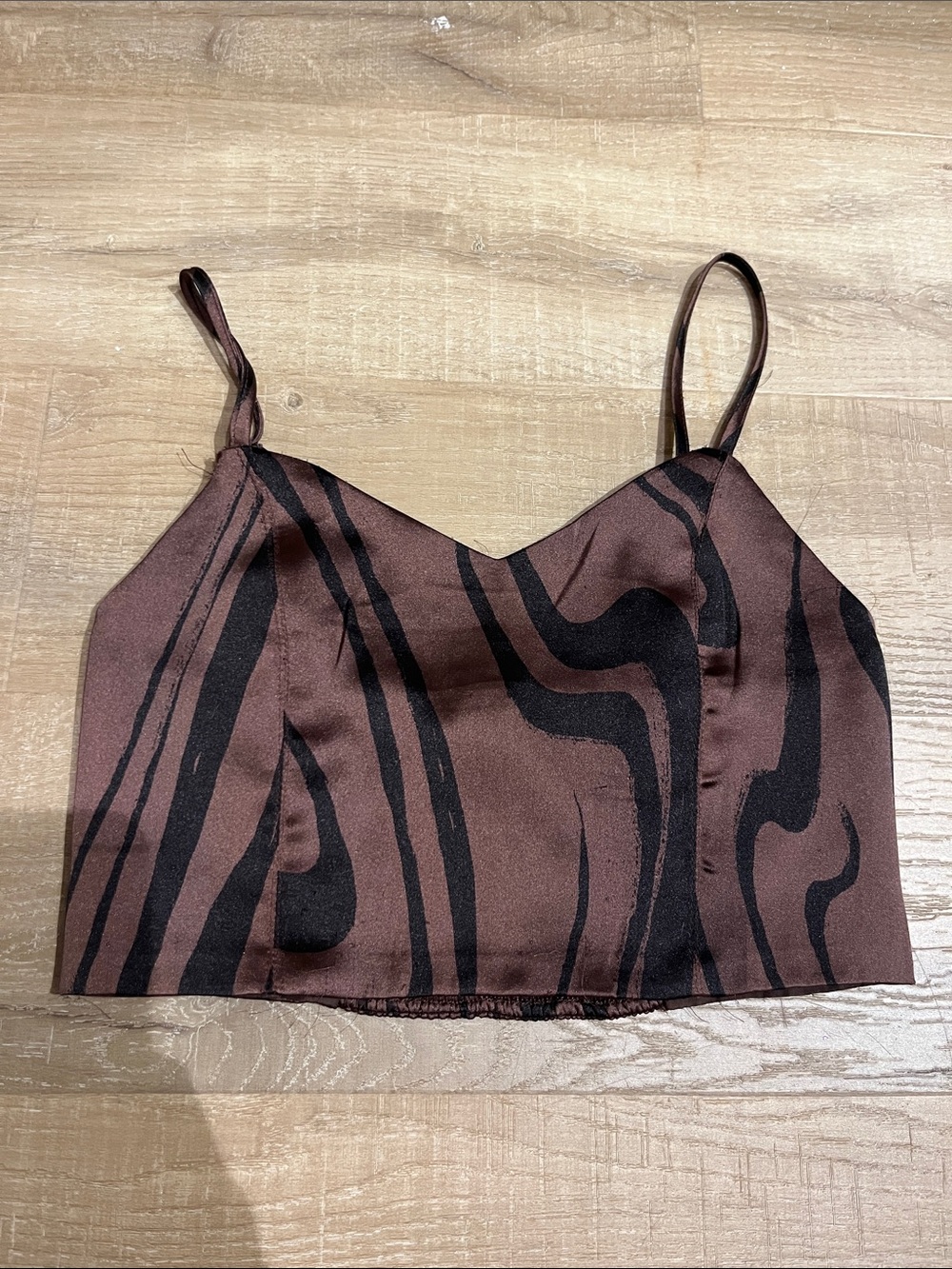 Brown & Black Printed Satin Cami Top